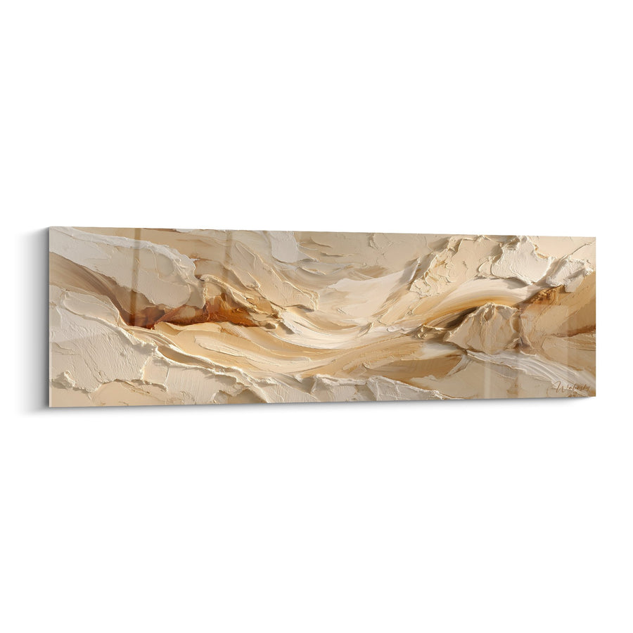 Tableau abstrait texturé beige et ocre aux mouvements fluides - Harmonie terrestre - Edition Feng shui Centre Terre