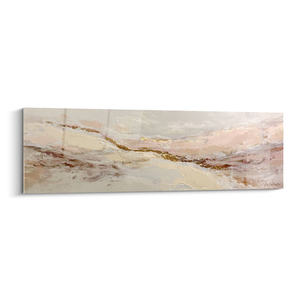 Abstract beige en roze schilderij met gouden accenten - Mineraal Harmonie - Feng shui Centre Terre Editie