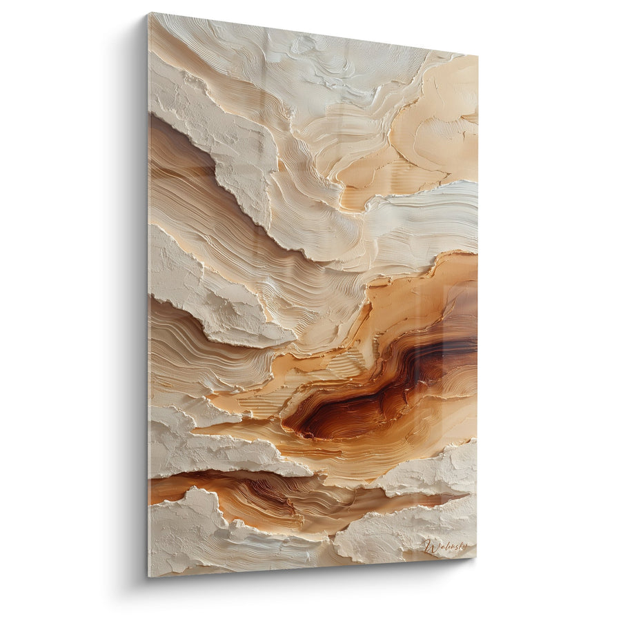 Tableau Peinture Abstraite Fluide Beige et Terracotta - Vagues Minérales - Edition Feng shui Centre Terre