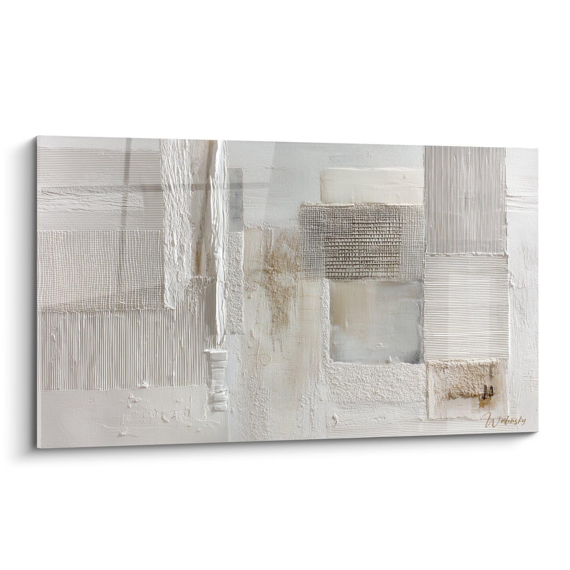 tableau abstrait textures blanc beige motifs geometriques feng shui nord ouest metal relief moderne