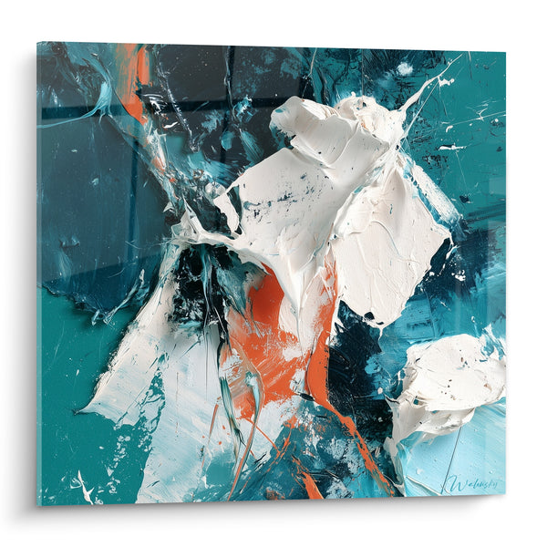 Tableau Éclat blanc et sarcelle en relief - Élan figé - Edition style Peinture abstrait