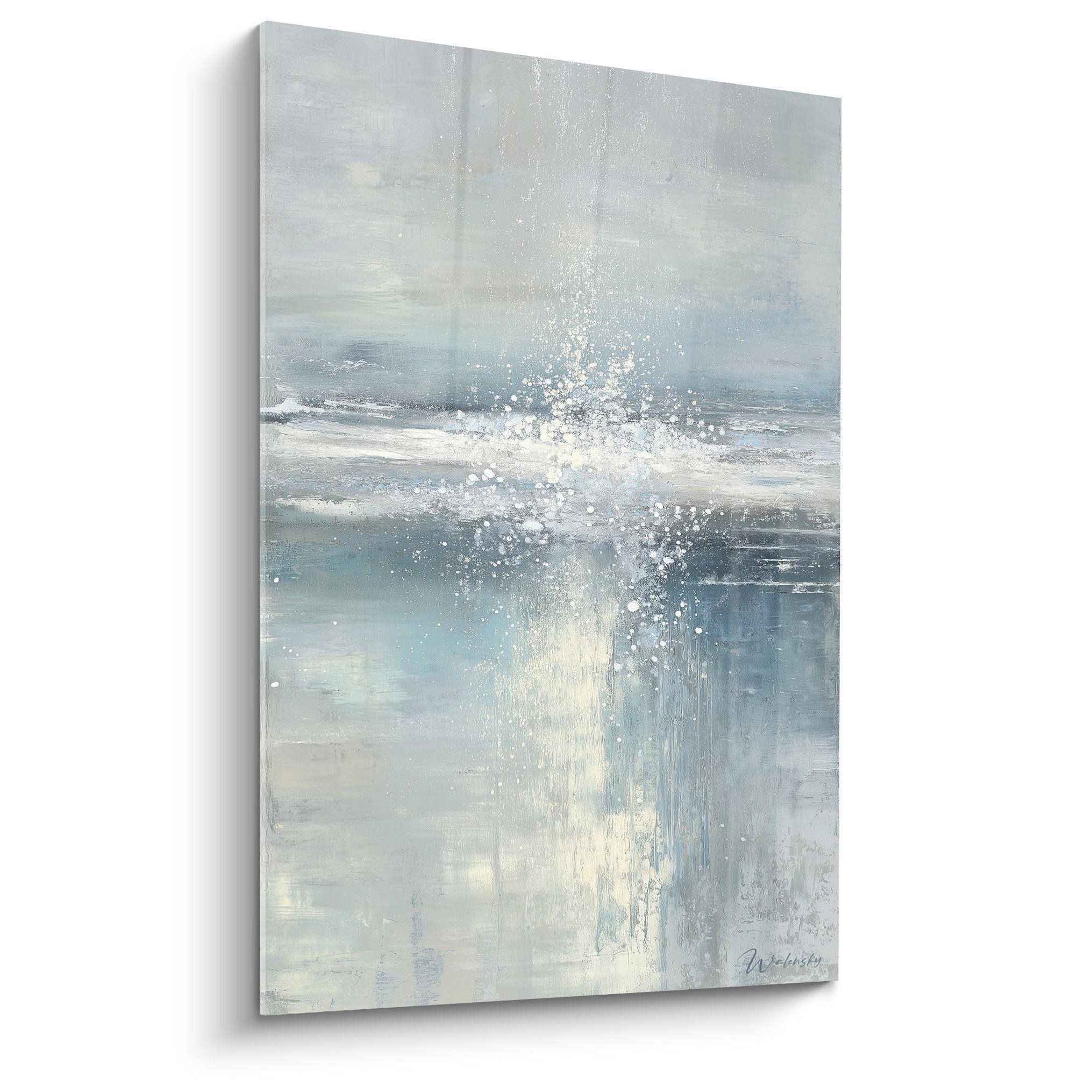 Abstract blue and white painting with bright splashes feng shui west metal
