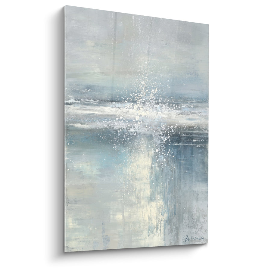 Tableau Abstrait Bleu et Blanc avec Éclaboussures Lumineuses - Éclat Aquatique - Edition Feng shui Ouest Métal