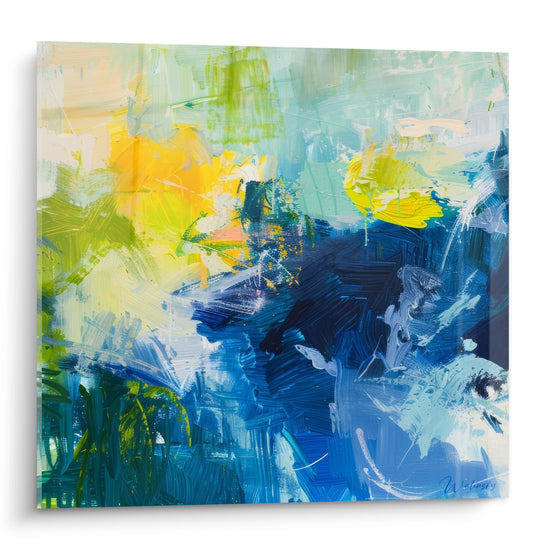 Tableau abstrait bleu et jaune - Symphonie océanique - édition Expressionniste