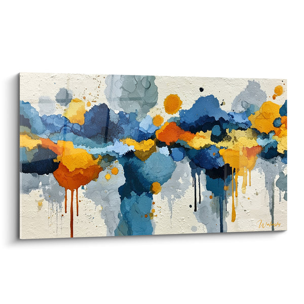 Tableau Nuages bleu marine et ocre ruisselants - Averse de couleurs - Edition style Peinture abstrait