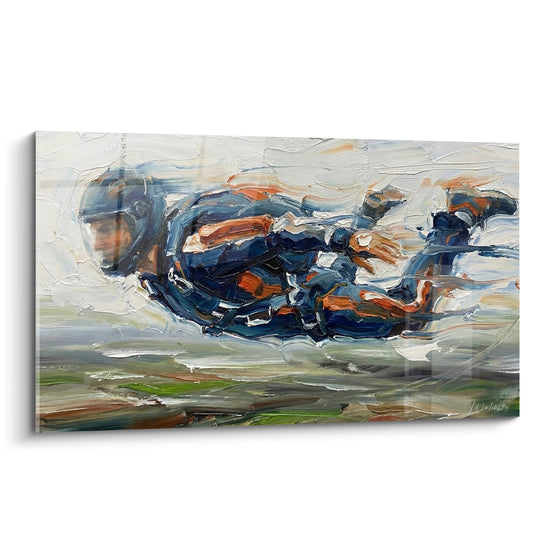 Cuadro Abstracto Azul y Naranja en Movimiento - Caída Dinámica - Edición Paracaídas