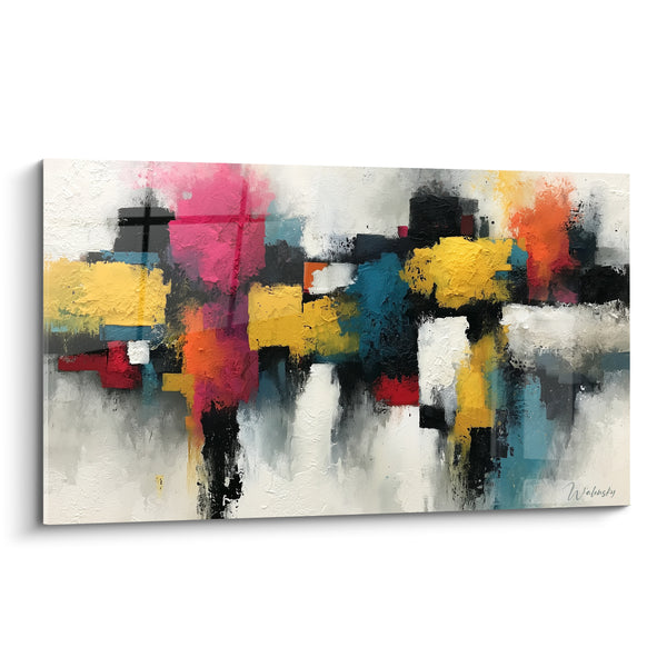 Tableau Blocs colorés jaune et rose éclatant - Éveil urbain - Edition style Peinture abstrait