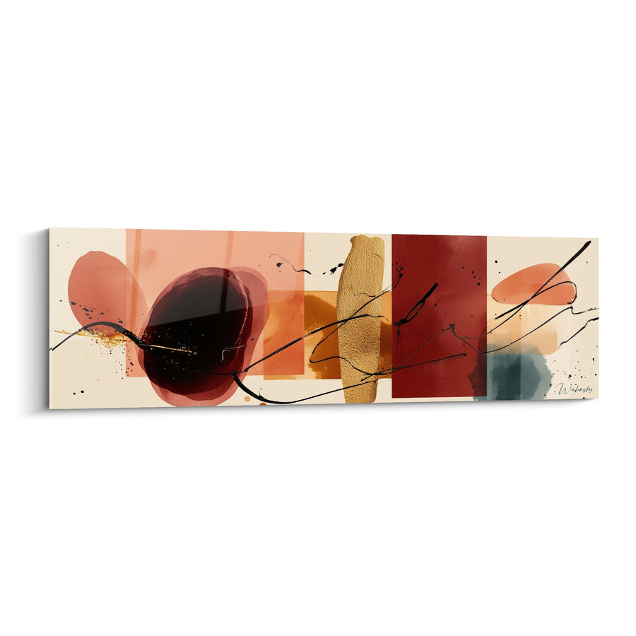 Tableau abstrait formes organiques bordeaux et ocre sur fond beige - Harmonie Terrestre - Edition Feng shui Sud-Ouest Terre