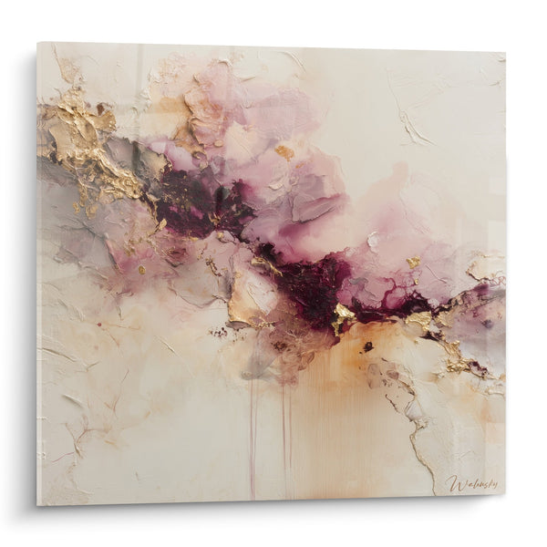 Abstracte schildering bordeaux en gouden kleuren met gouden schilfers - Minerale Fusie - Feng shui Zuidwest Aarde Editie