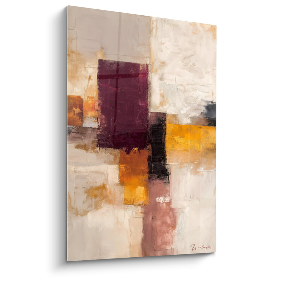 Tableau Abstrait Bordeaux Orange et Beige - Composition Géométrique Moderne - Edition Feng shui Sud Feu