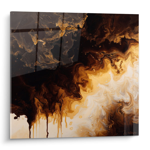 Abstracte Vloeiende Kunst Bruin Goud en Crème - Aardse Wervelingen - Feng Shui Aarde Centrum Editie
