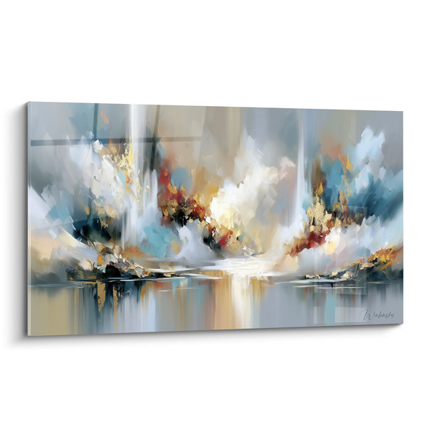 Tableau Cascade lumineuse bleu et doré - Aube suspendue - Edition style Peinture abstrait