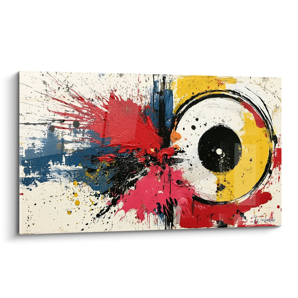 Tableau Vinyle noir aux éclaboussures rouge et jaune - Disque en éruption - Edition style Peinture abstrait