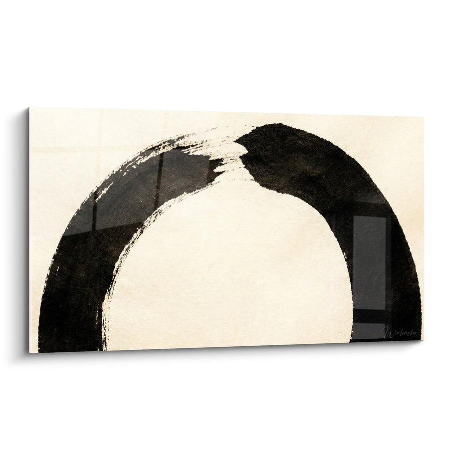 Tableau Cercle Abstrait Noir et Beige - Harmonie Minimaliste - Edition Japandi