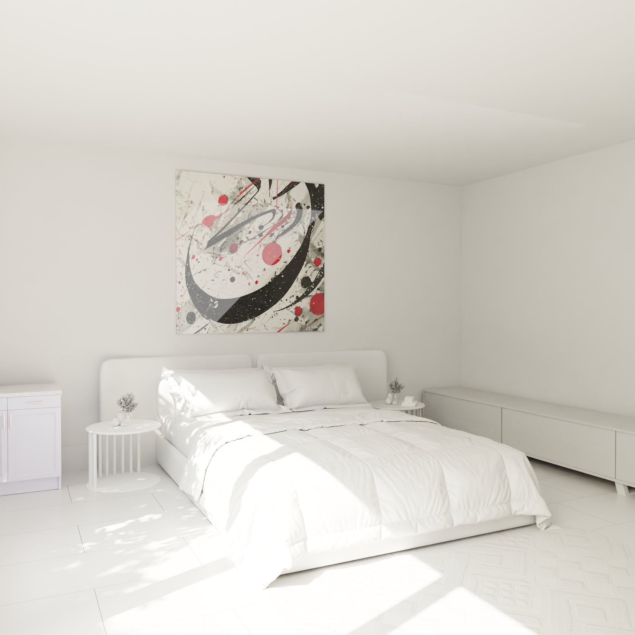 Tableau mural peinture abstraite dynamique dans chambre décoration contemporaine design