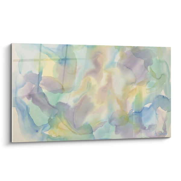 Tableau Vagues d'aquarelle mauve et vert menthe - Brume pastel - Edition abstrait coloré