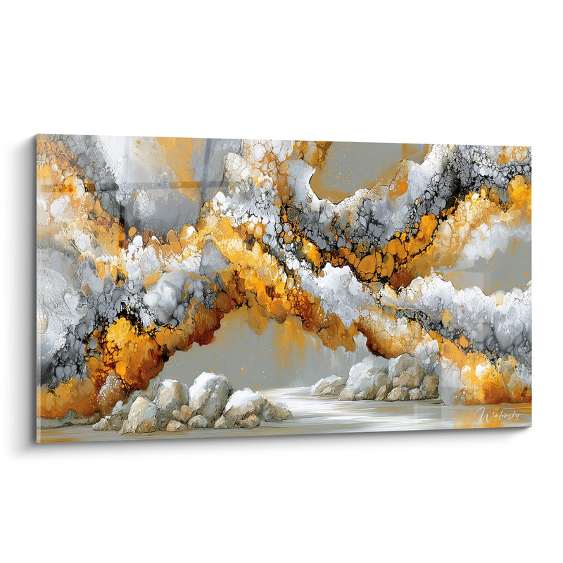 Tableau Arche minérale doré et anthracite - Éruption glacée - Edition Abstrait Coloré