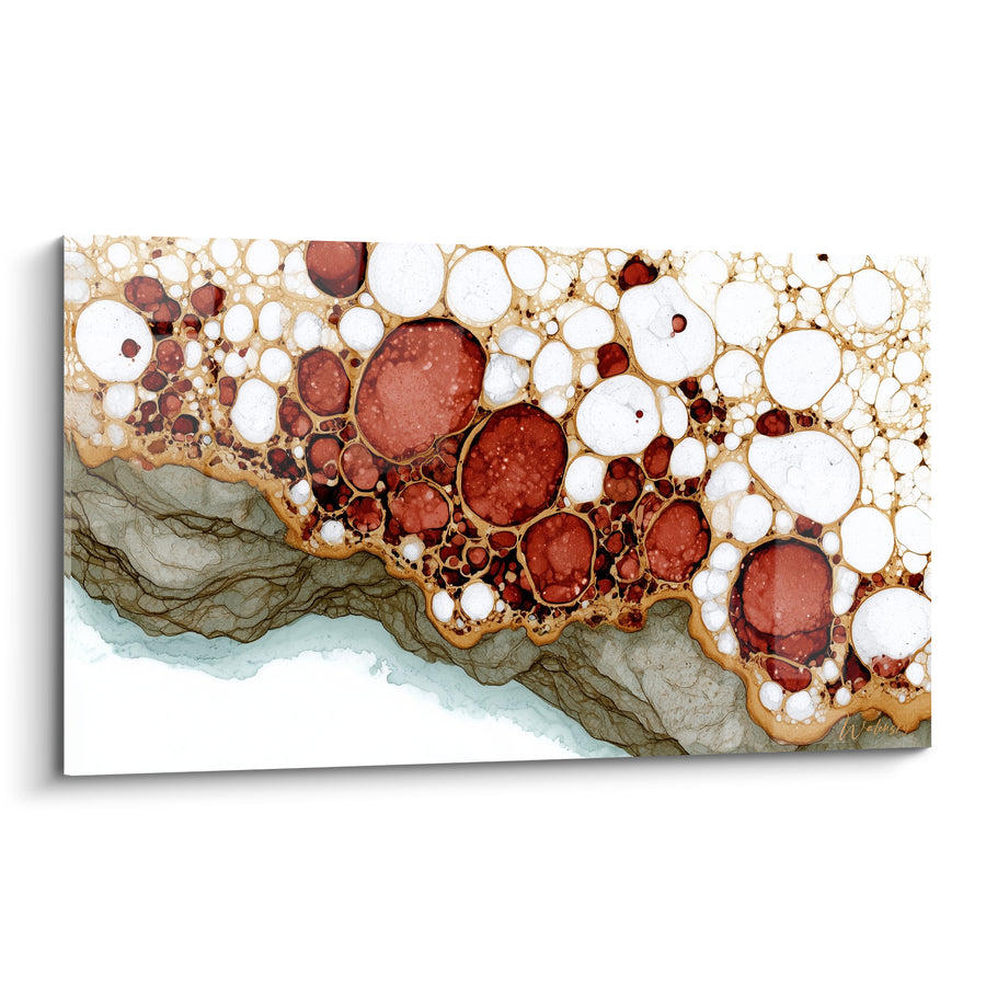 Leinwand Blasen Zellstruktur Rot Backstein und Gold - Mineralische Effervescenz - Abstrakte Farb-Edition