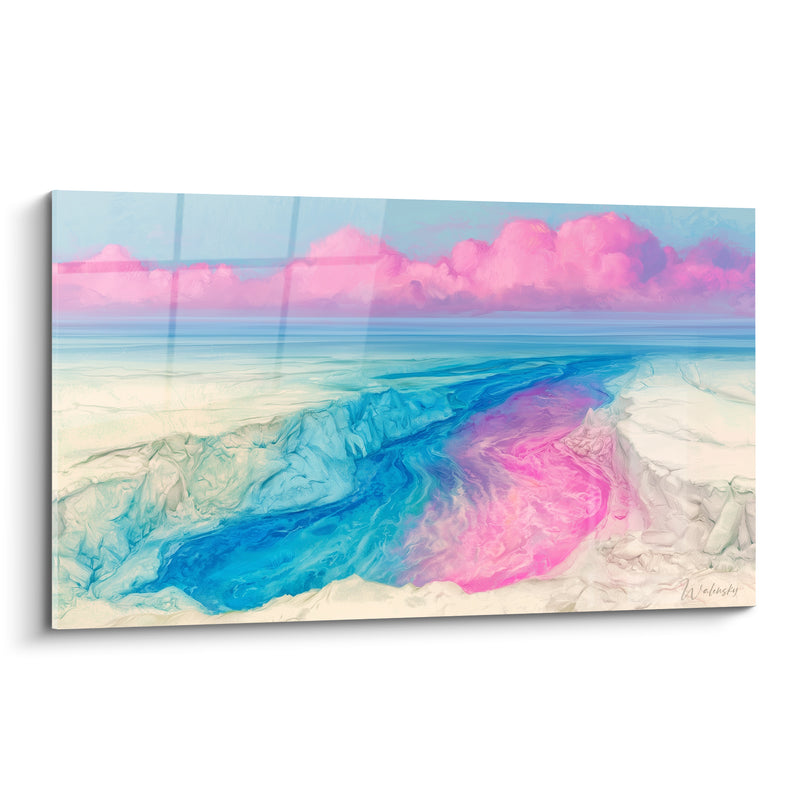 Tableau Canyon rivière turquoise et rose fuchsia - Rivière onirique - Edition Abstrait Coloré