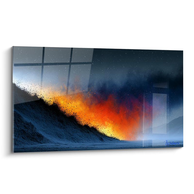 Tableau Dune embrasée aux teintes bleu et orange - Collision des éléments - Edition Abstrait Coloré