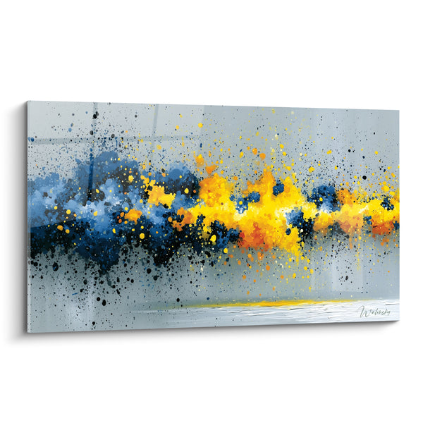 Splatter Painting Navy Blue and Gold Yellow - Shock Wave - Abstract Colorful Edition
