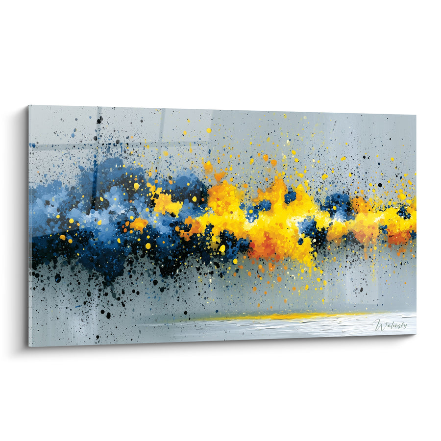 Spritzmalerei Blau Marine und Goldgelb - Schockwelle - Edition Abstrakte Farbgebung