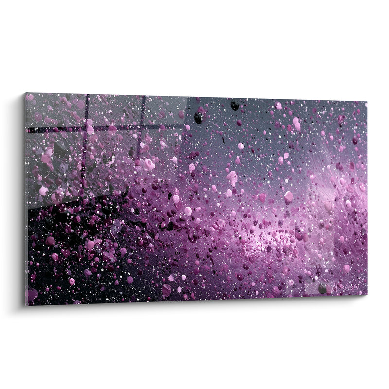 Tableau Éclaboussures violettes et grises constellées d'étoiles - Pluie de particules - Edition Abstrait Coloré