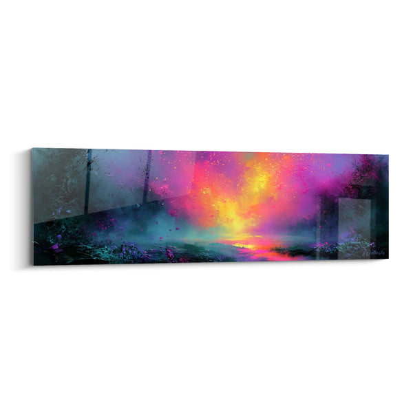 Golden and Purple Blaze on Water Painting - Incandescent Dawn - Abstract Colorful Edition