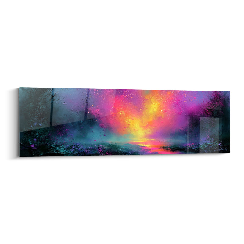 Tableau Embrasement doré et violet sur l'eau - Aube incandescente - Edition Abstrait Coloré