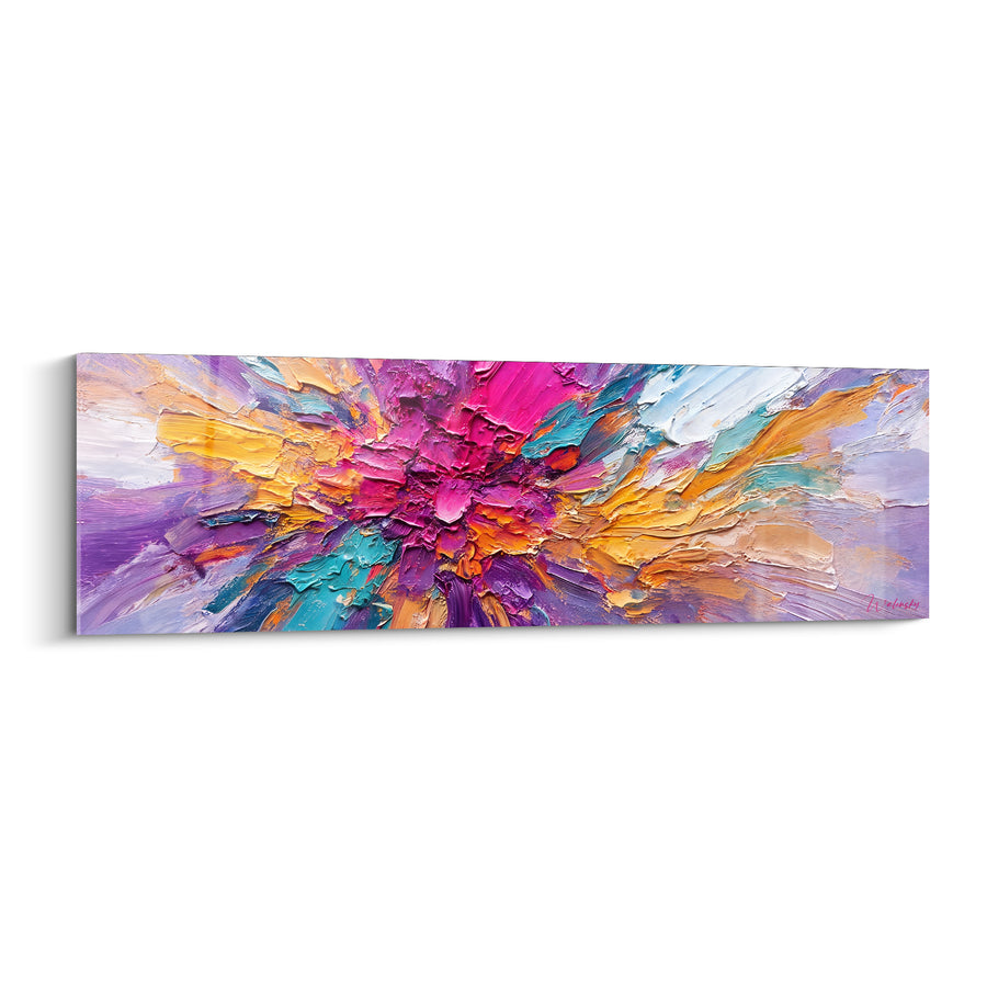 Tableau Explosion florale rose vif et turquoise - Éclosion fulgurante - Edition Abstrait Coloré