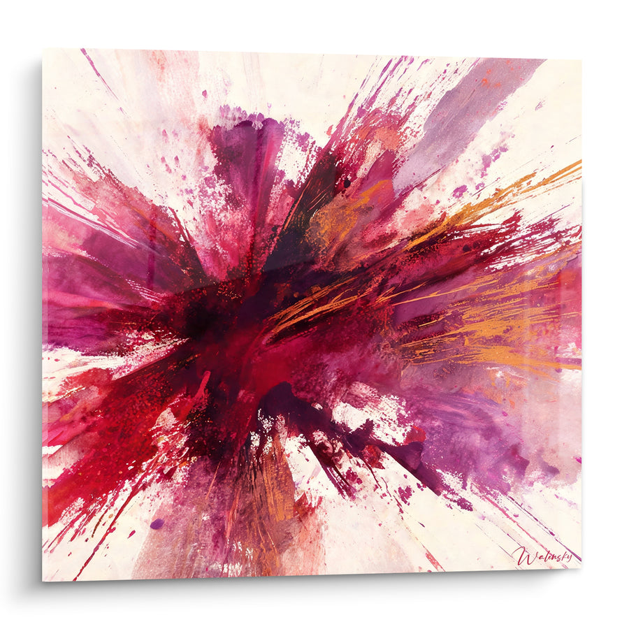 Tableau Éclaboussure pourpre et dorée explosive - Déflagration vive - Edition Abstrait Coloré