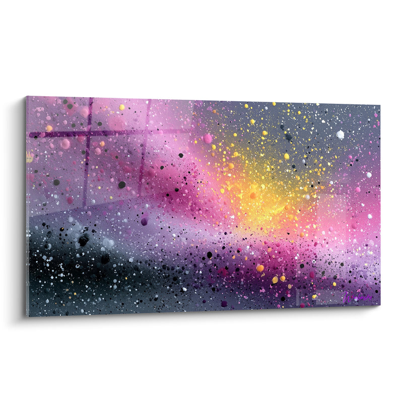 Tableau Explosion céleste rose et anthracite - Naissance stellaire - Edition Abstrait Coloré