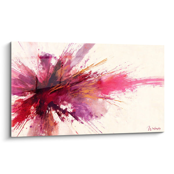Tableau Explosion de pigments rouge et fuchsia - Déflagration chromatique - Edition Abstrait Coloré