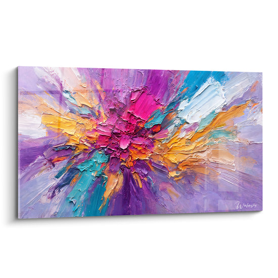 Tableau Explosion florale violette et magenta texturée - Éclosion vibrante - Edition Abstrait Coloré