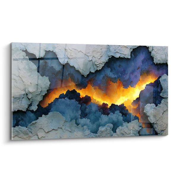 Rock Fracture Blue and Golden Incandescent Painting - Heart of Magma - Abstract Colorful Edition