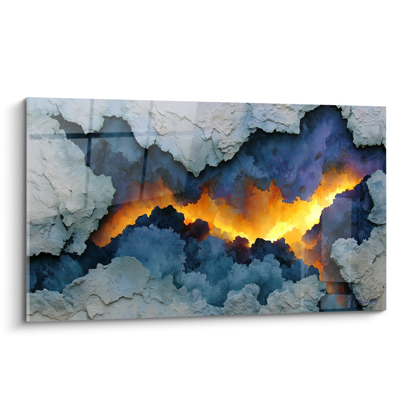Tableau Faille rocheuse bleu et doré incandescente - Cœur de magma - Edition Abstrait Coloré