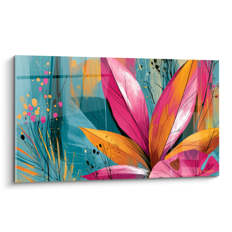 Tableau Fleur tropicale rose et turquoise éclatante - Éveil tropical - Edition Abstrait Coloré