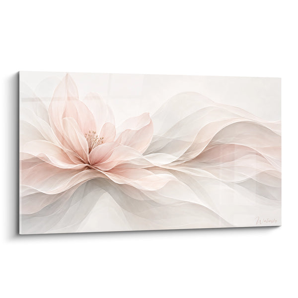 Tableau Fleur rose et blanche aux voiles ondulants - Souffle de soie - Edition Abstrait coloré