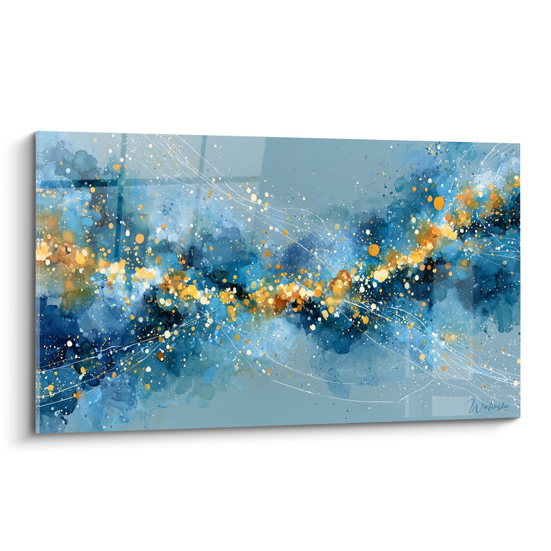 Tableau Voie lactée bleu marine et dorée - Traversée céleste - Edition Abstrait Coloré