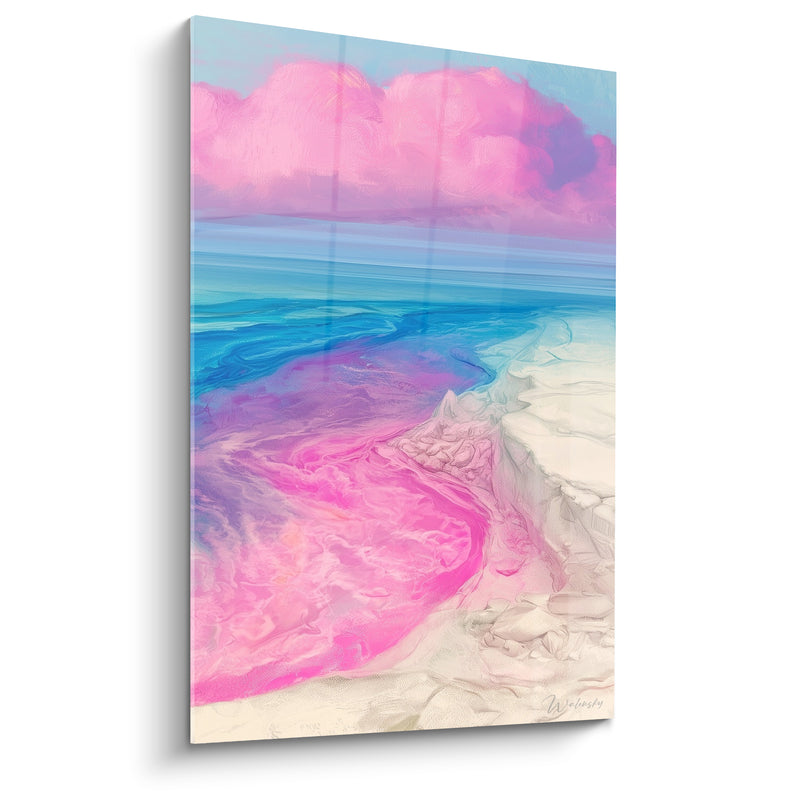 Tableau Rivage rose et bleu aux nuages cotonneux - Rêverie céleste - Edition Abstrait Coloré