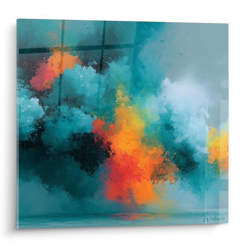 Gemälde Sturmwolke Blau Eisente und Orange - Ausbruch unter dem Sturm - Farbige Abstrakte Edition