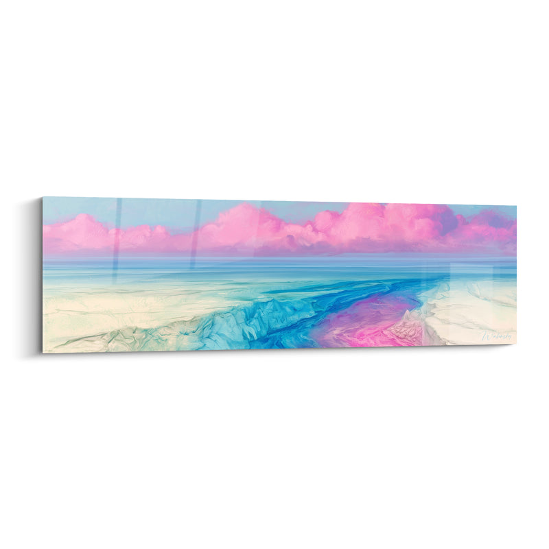 Tableau Rivage aux nuages roses et bleus - Rêverie côtière - Edition Abstrait Coloré