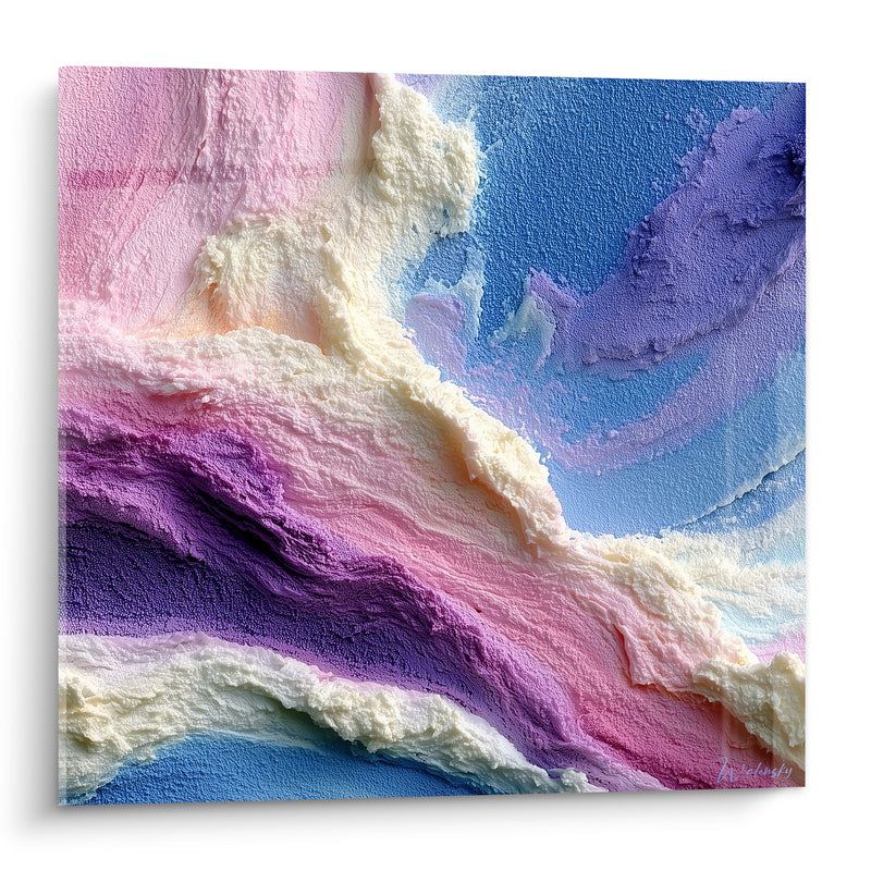 Tableau Vagues de matière rose et bleue - Souffle glacé - Edition Abstrait Coloré