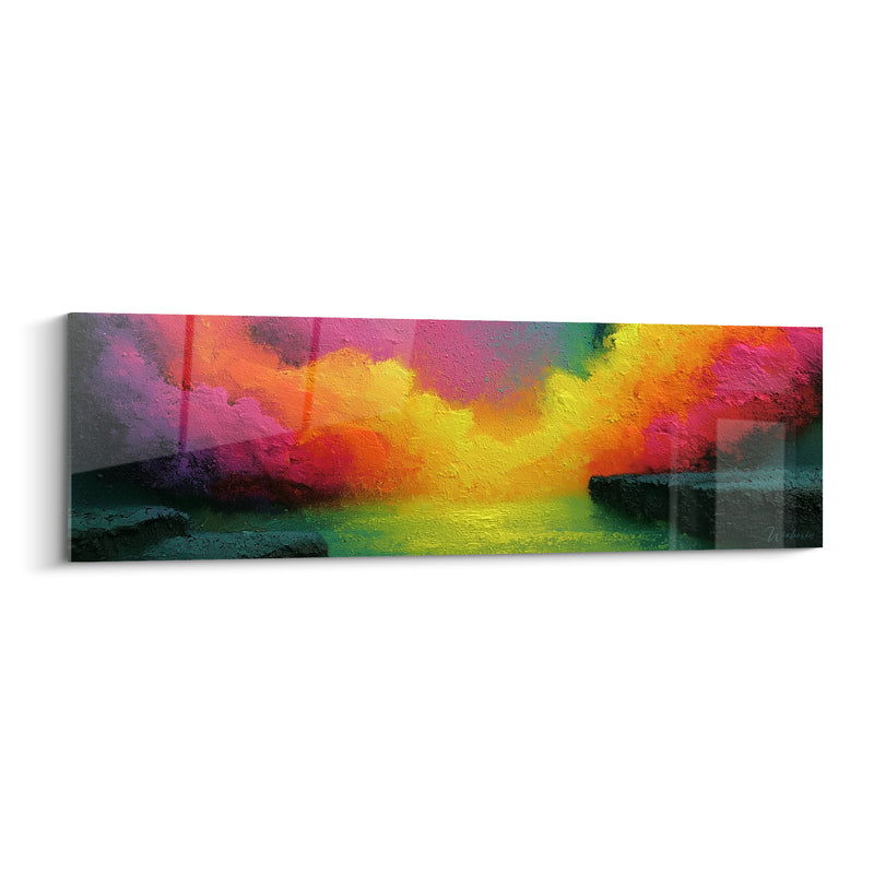 Tableau Embrasement rose et jaune sur rivage sombre - Embrasement du crépuscule - Edition Abstrait Coloré