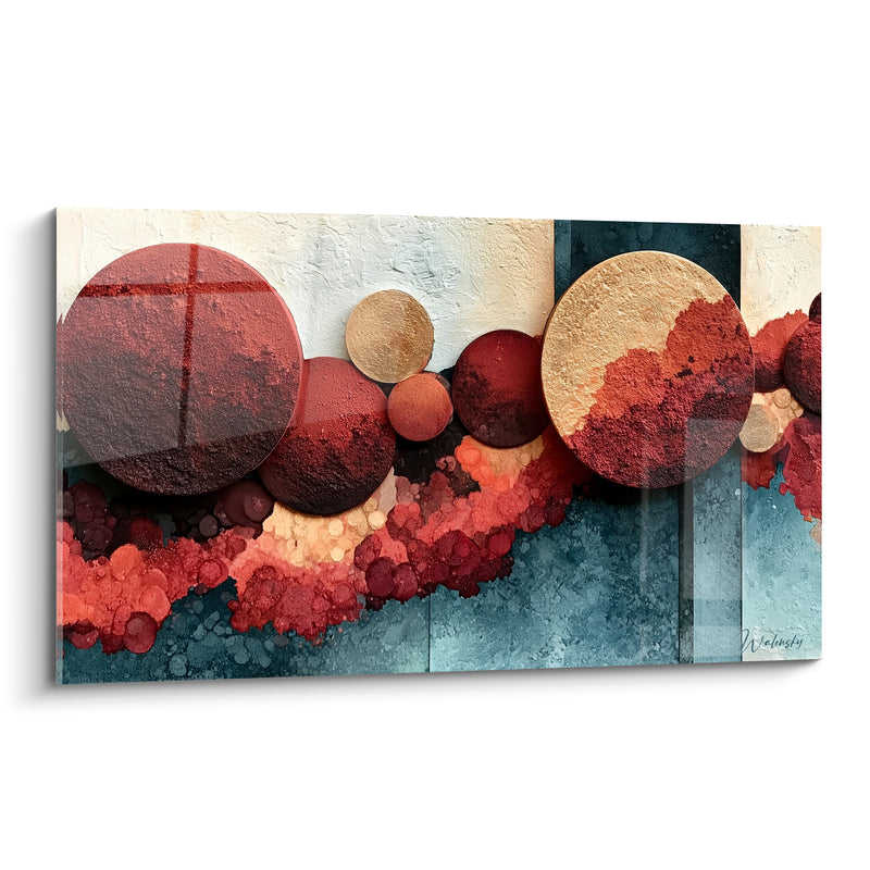 Tableau Sphères terracotta et bleu pétrole - Éclipse minérale - Edition Abstrait Coloré