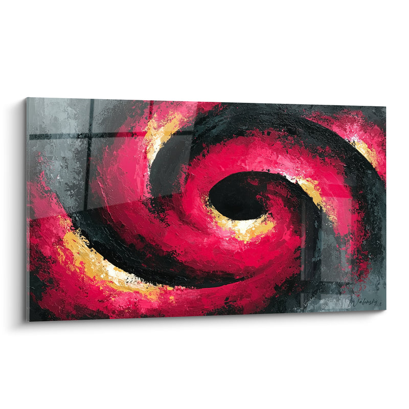 Tableau Spirale rouge et anthracite tourbillonnante - Vertige envoûtant - Edition Abstrait Coloré