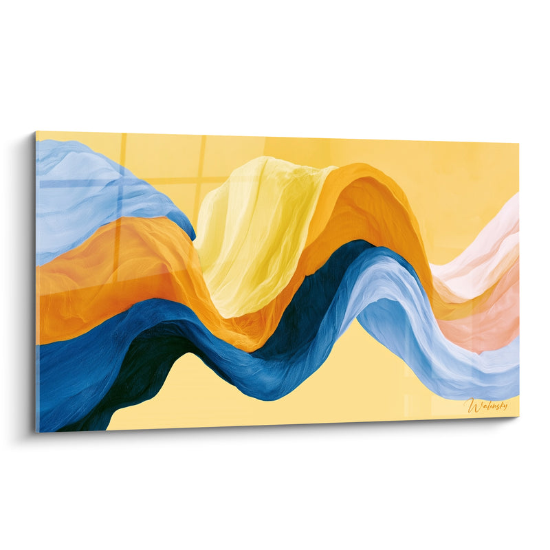 Tableau Vague sinueuse bleu marine et safran - Souffle ondulant - Edition Abstrait Coloré