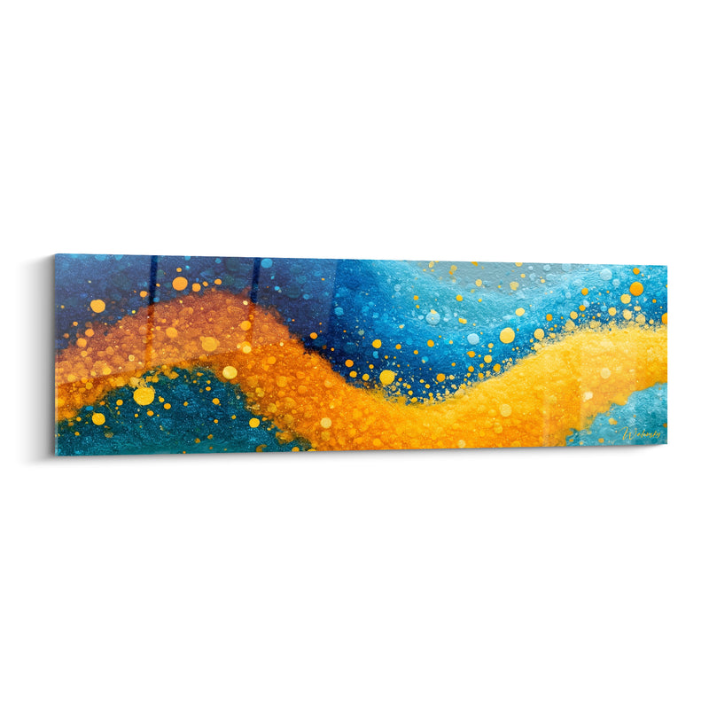 Tableau Vague dorée aux éclats bleus - Marée nocturne - Edition Abstrait Coloré