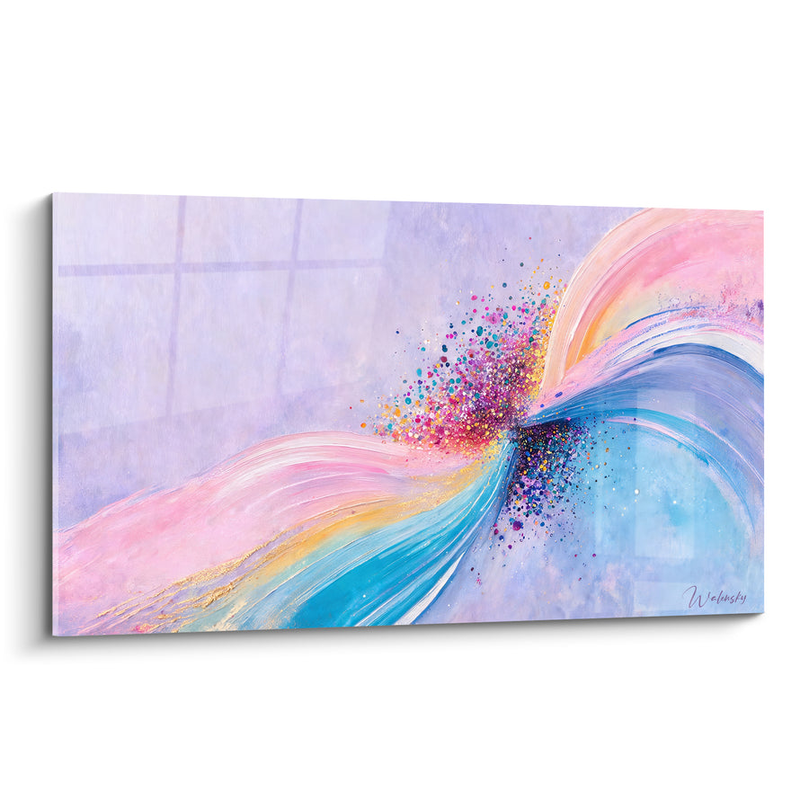 Tableau Vague rose et bleue éclats pailletés - Étincelle de joie - Edition Abstrait Coloré