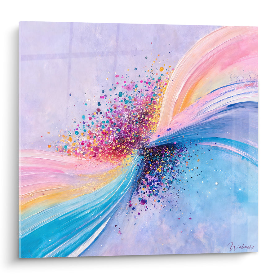 Tableau Vague turquoise et rose en éclats - Souffle de confettis - Edition Abstrait Coloré